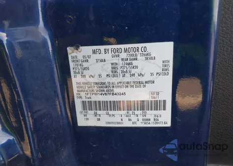 2007 Ford F-150 Fx4/Lariat/Xlt из США, поврежденный, VIN 1FTPW14V87FB43245